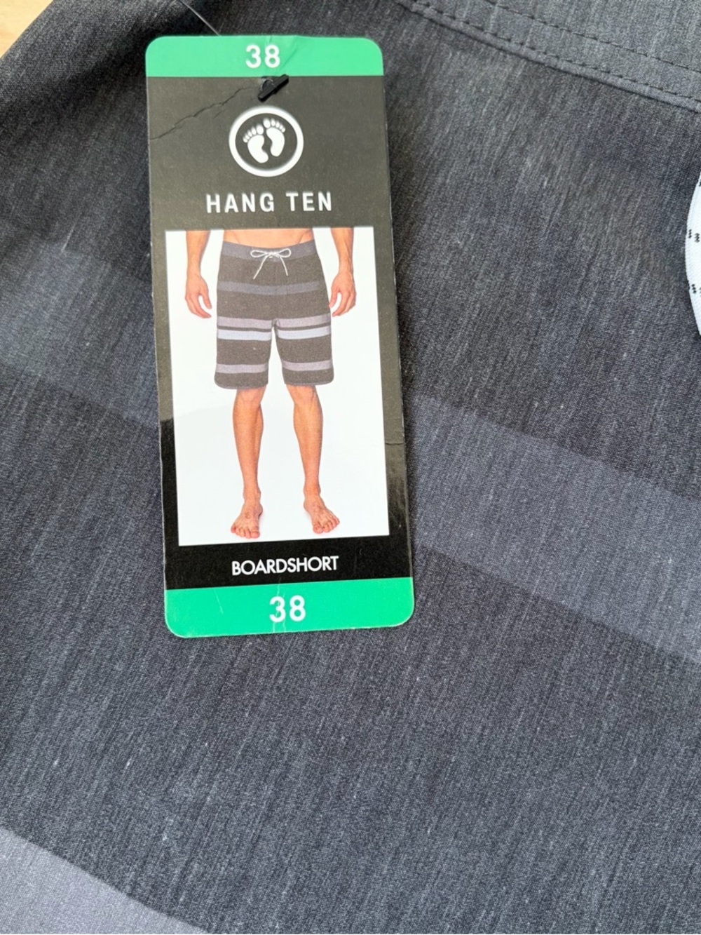 NWT Hang Ten Sz 38 Board Shorts Light Gray Horizontal Stripe Back Pocket
